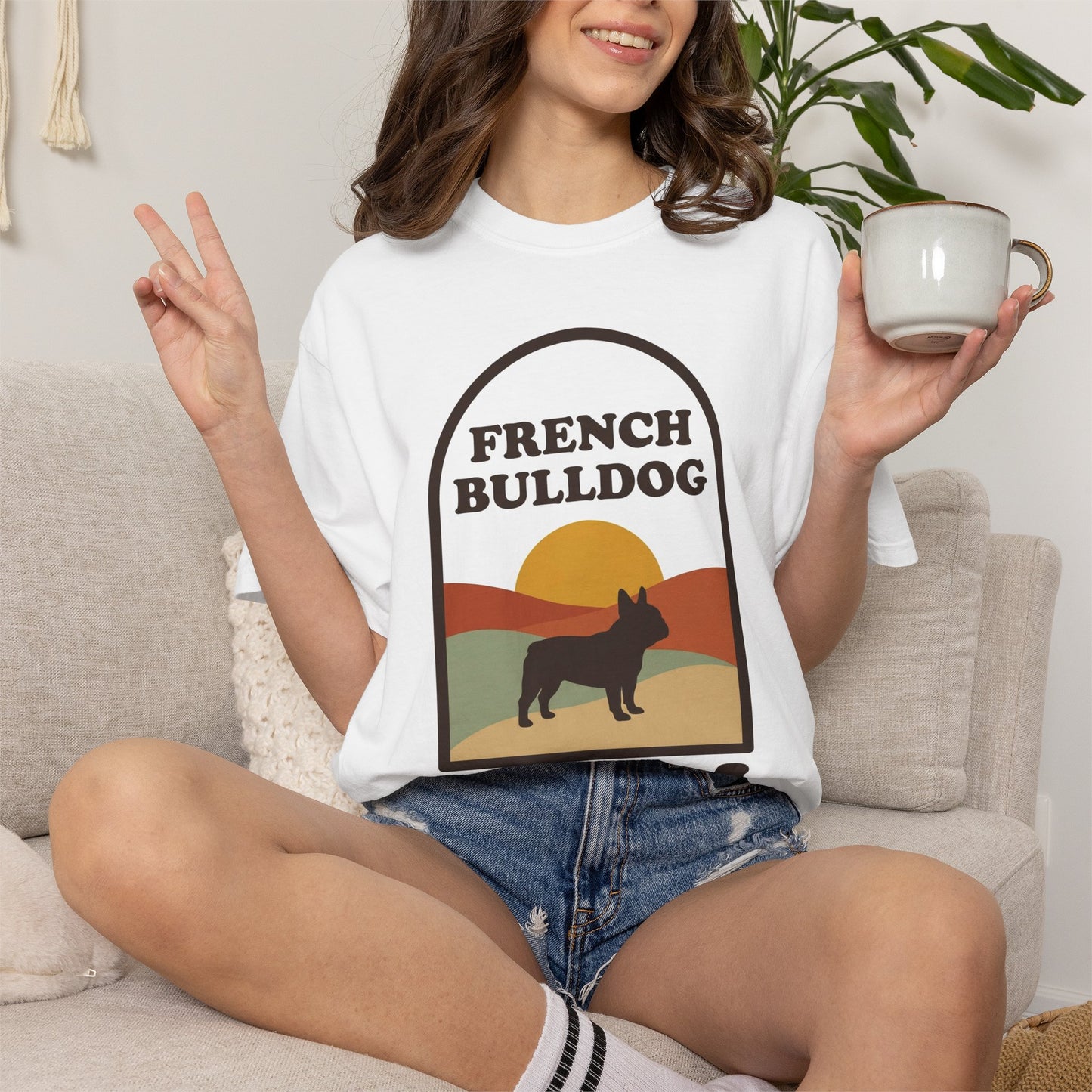 French Bulldog Mom Shirt — Retro Sunset Comfort Colors® Tee | Frenchie Mom Gift