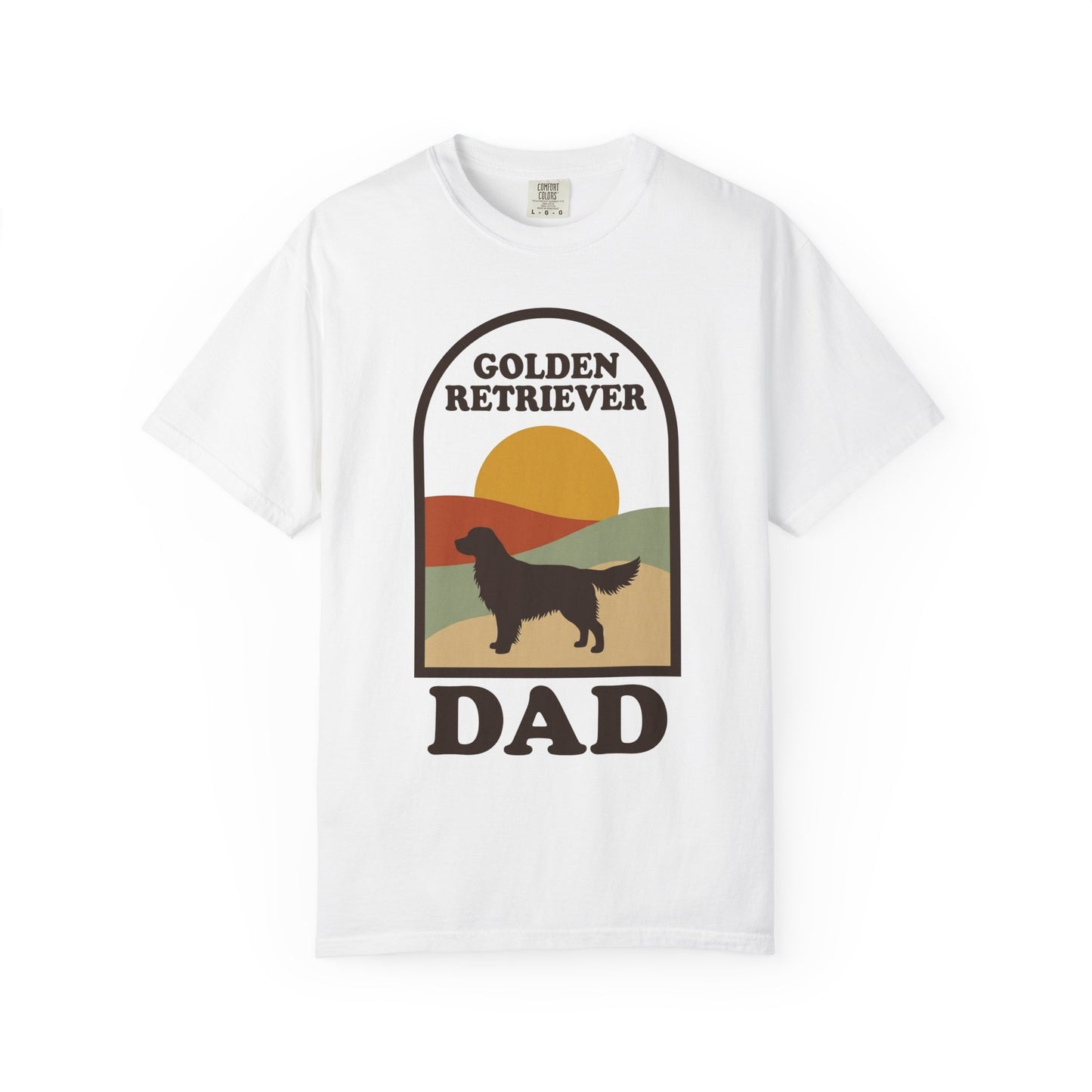Golden Retriever Dad Shirt — Retro Sunset Comfort Colors® Tee | Golden Dad Gift