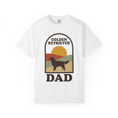 Golden Retriever Dad Shirt — Retro Sunset Comfort Colors® Tee | Golden Dad Gift