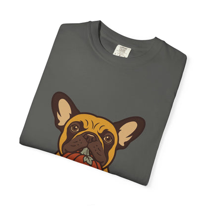 French Bulldog Halloween Shirt — Dog with Pumpkin Comfort Colors Tee