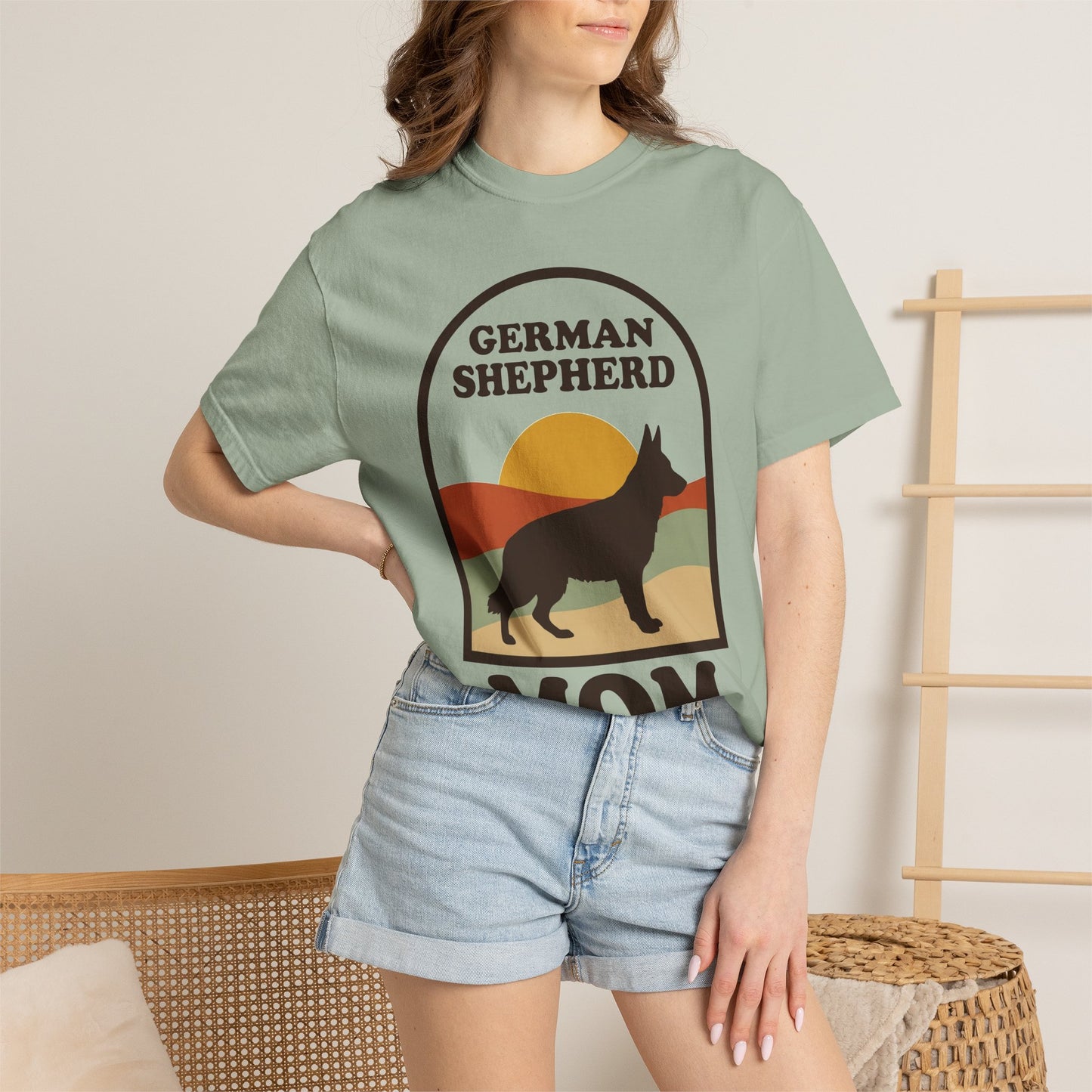 German Shepherd Mom Shirt — Retro Sunset Comfort Colors® Tee | GSD Mom Gift