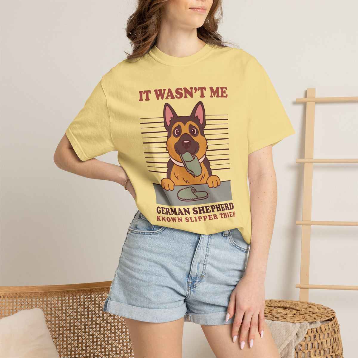 German Shepherd Shirt, It Wasn't Me Known Slipper Thief Funny Dog Comfort Colors Tee