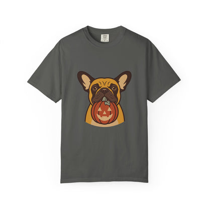 French Bulldog Halloween Shirt — Dog with Pumpkin Comfort Colors Tee
