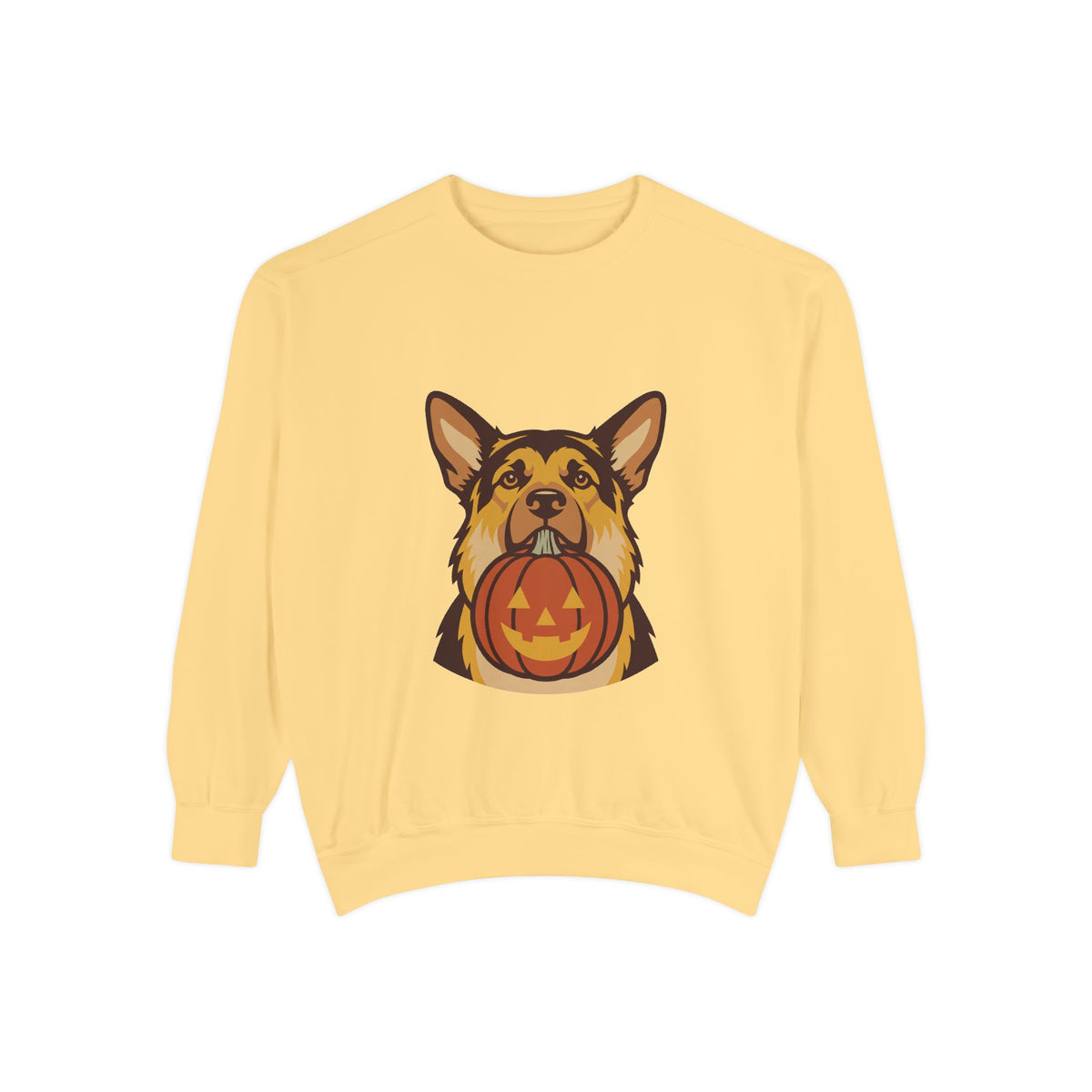 German Shepherd Halloween Sweatshirt — Dog with Pumpkin Comfort Colors Crewneck