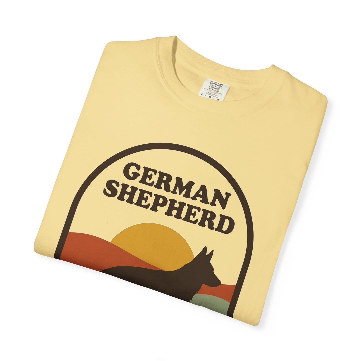 German Shepherd Mom Shirt — Retro Sunset Comfort Colors® Tee | GSD Mom Gift