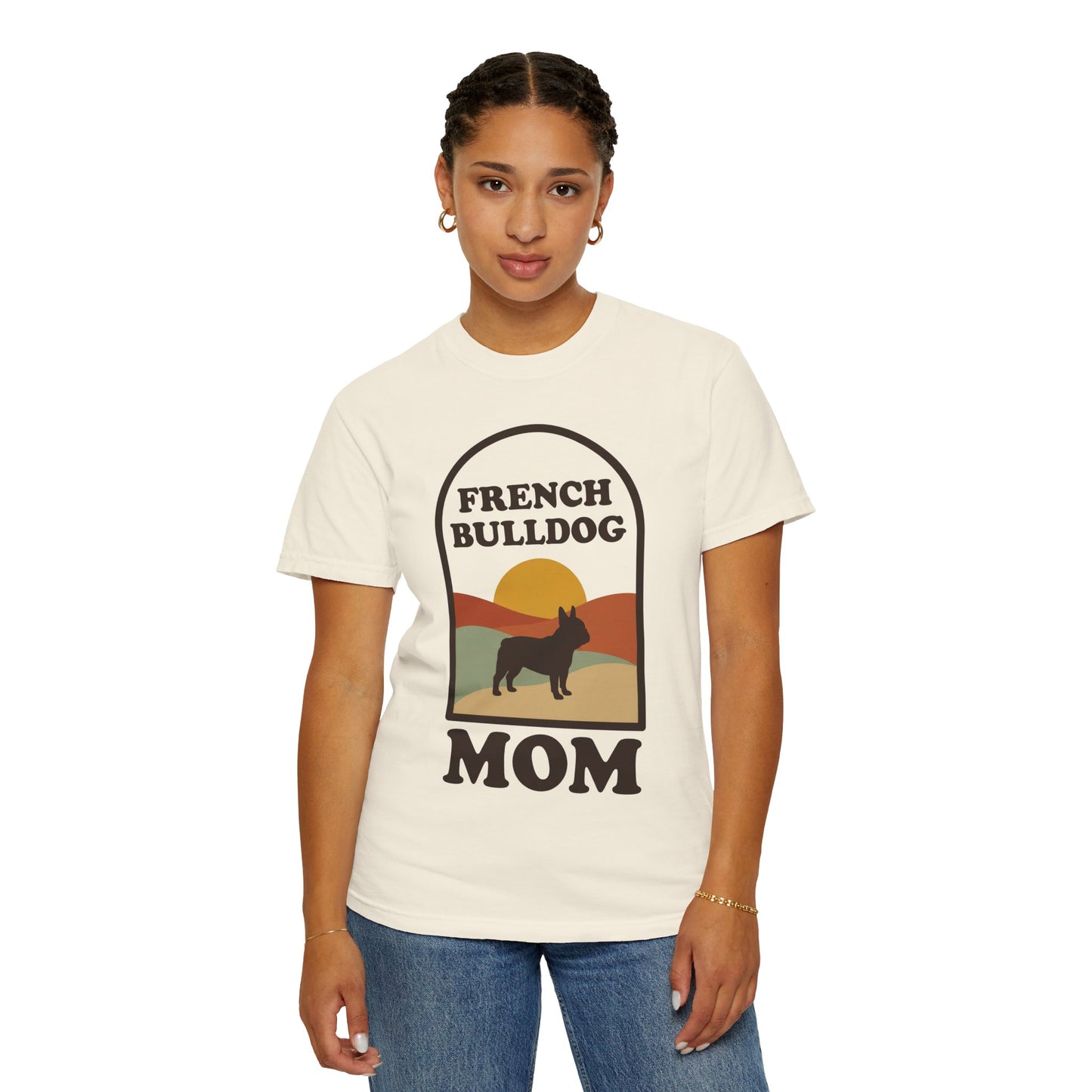 French Bulldog Mom Shirt — Retro Sunset Comfort Colors® Tee | Frenchie Mom Gift