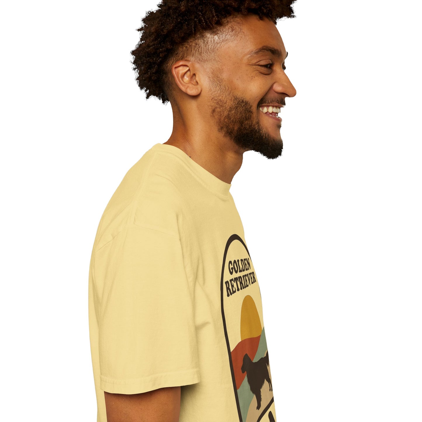 Golden Retriever Dad Shirt — Retro Sunset Comfort Colors® Tee | Golden Dad Gift