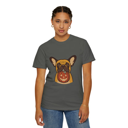 French Bulldog Halloween Shirt — Dog with Pumpkin Comfort Colors Tee