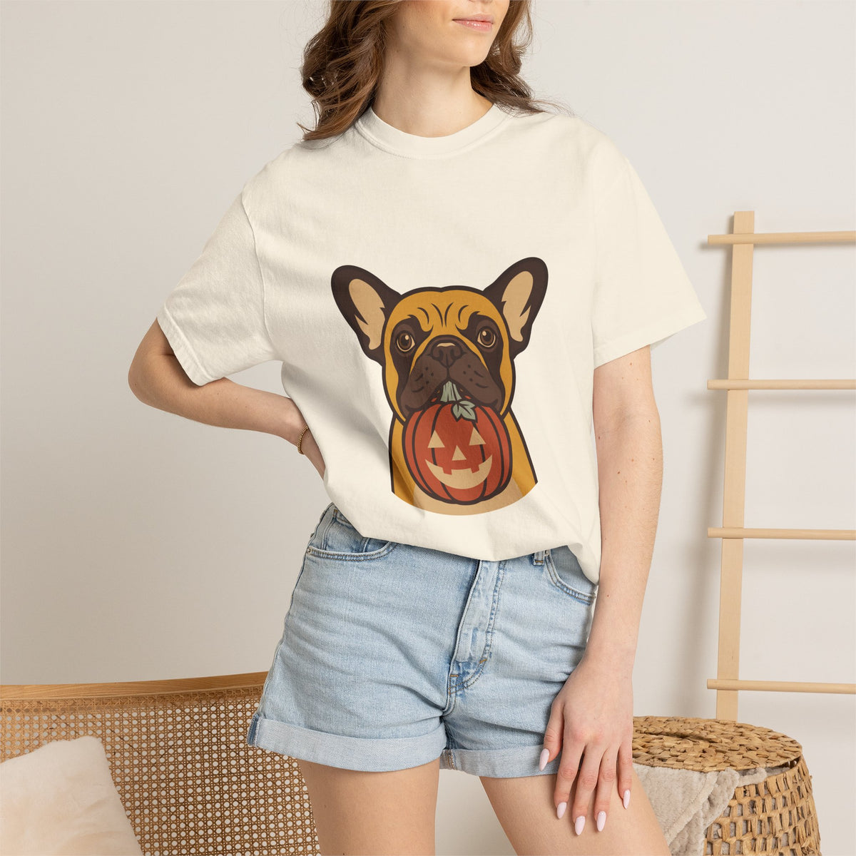 French Bulldog Halloween Shirt — Dog with Pumpkin Comfort Colors Tee