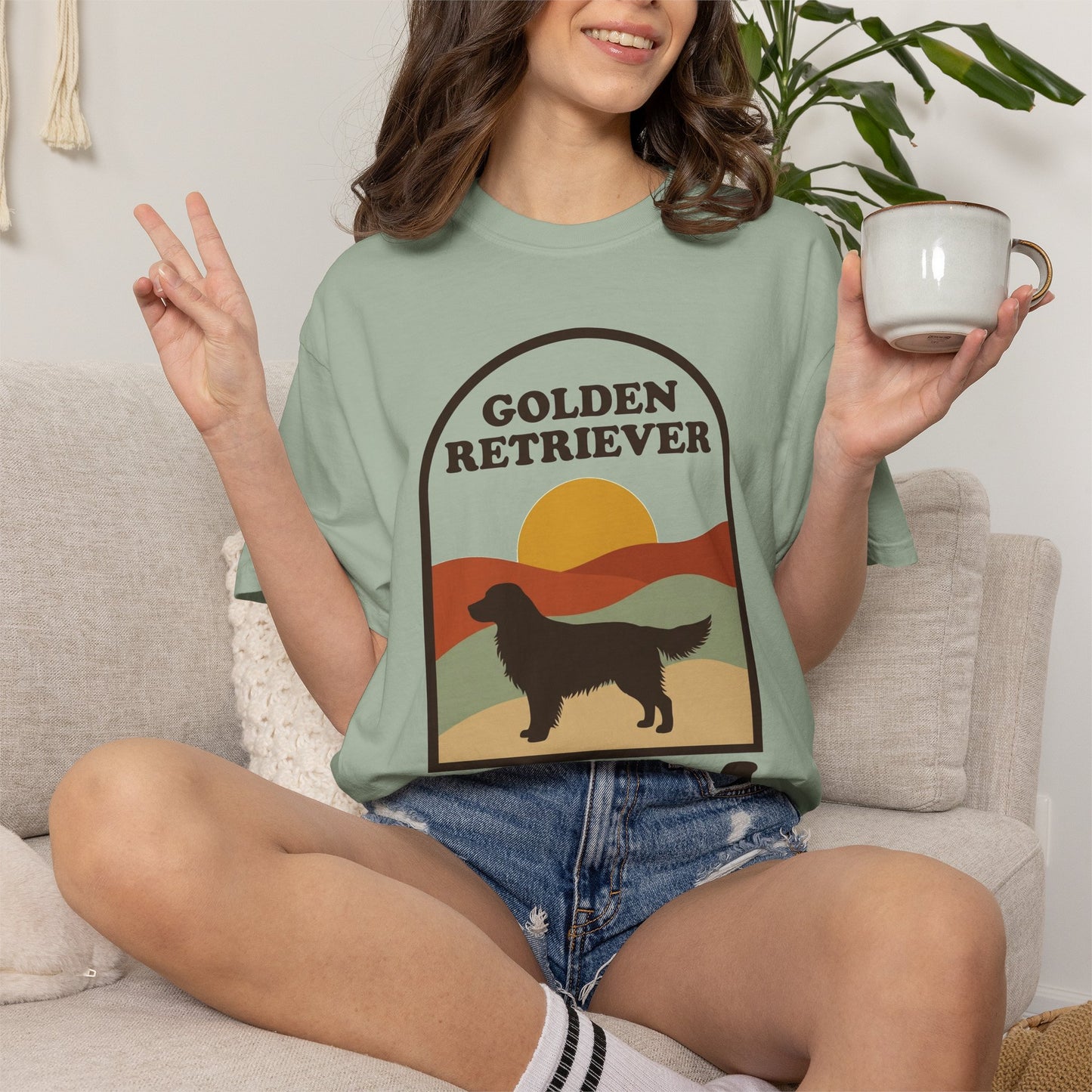 Golden Retriever Mom Shirt — Retro Sunset Comfort Colors® Tee | Golden Mom Gift
